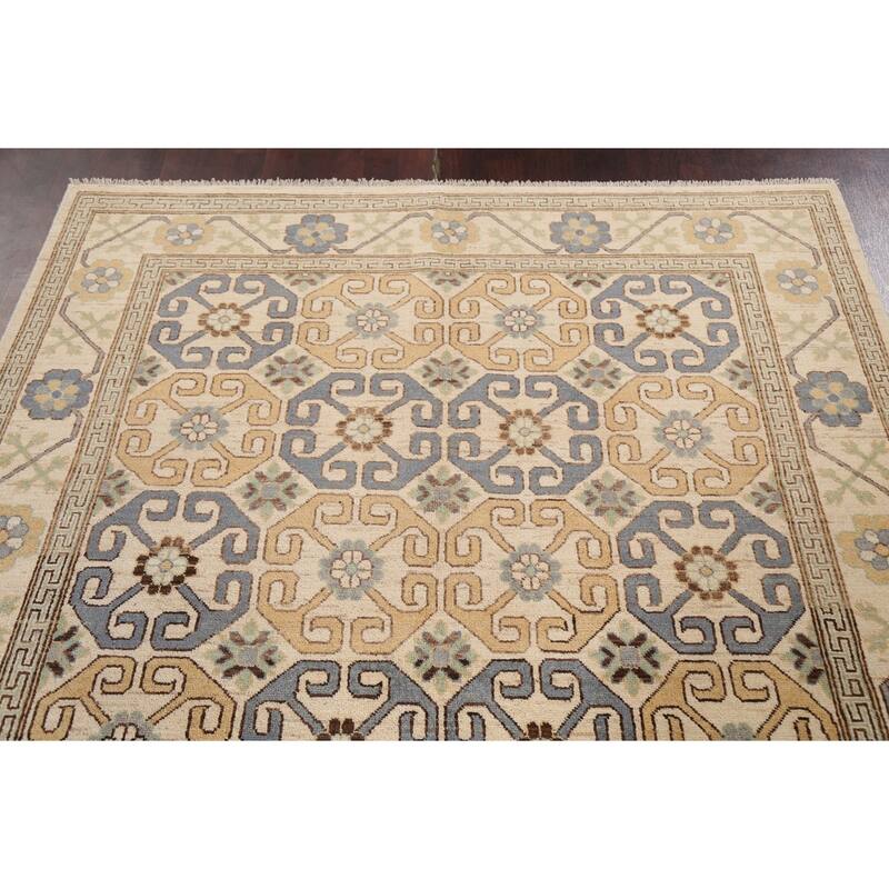 Vegetable Dye Khotan Oriental Wool Area Rug Hand-knotted Office Carpet - 5'11" x 8'10"