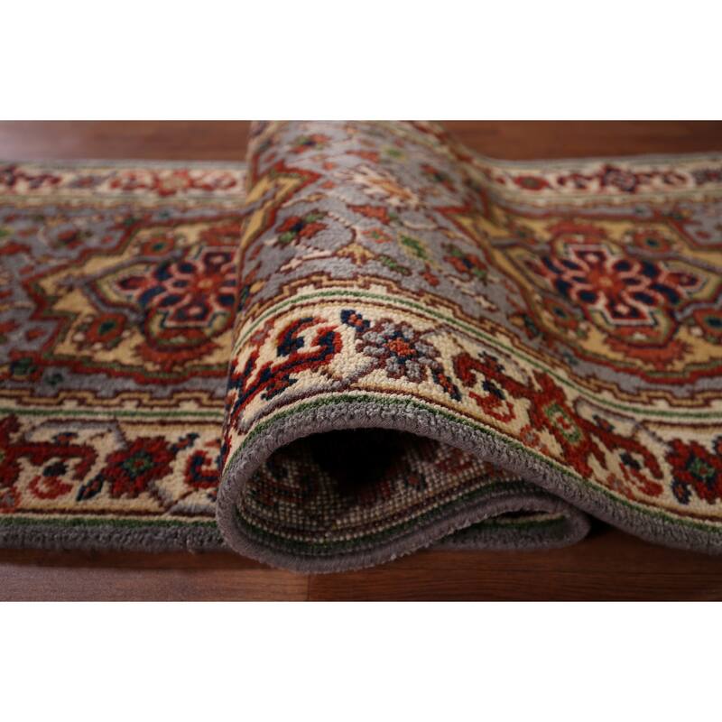 Geometric Gray Heriz Serapi Indian Runner Rug Hand-Knotted Wool Carpet - 2'6"x 9'10"