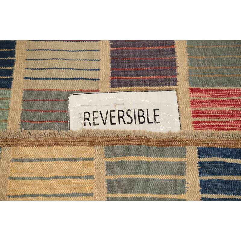 Hand Woven Oriental 100% Wool Carpet Southwestern Modern Multi-Colored Kilim Runner Rug - 10' 2'' X 2' 10''