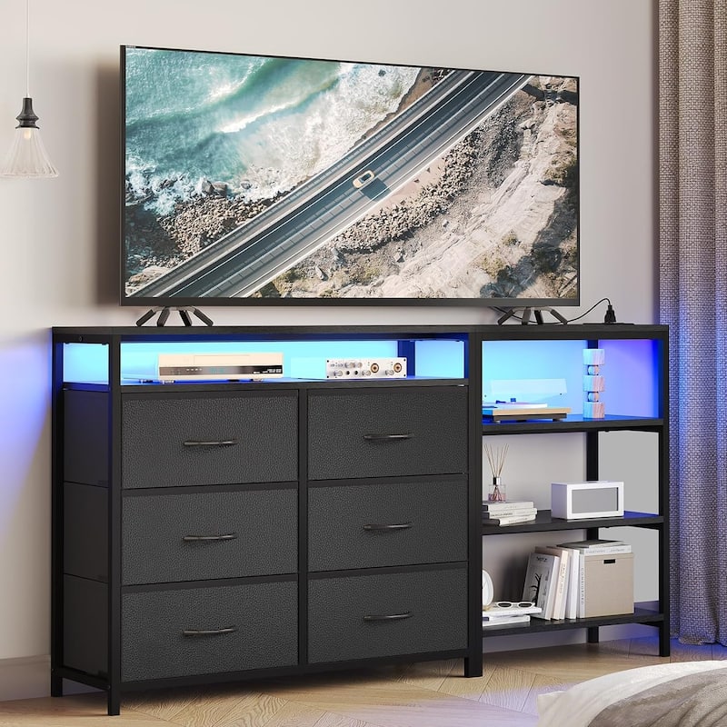 Dresser Bedroom 6 Drawers 3 Open Shelves L Shape Corner TV Stand