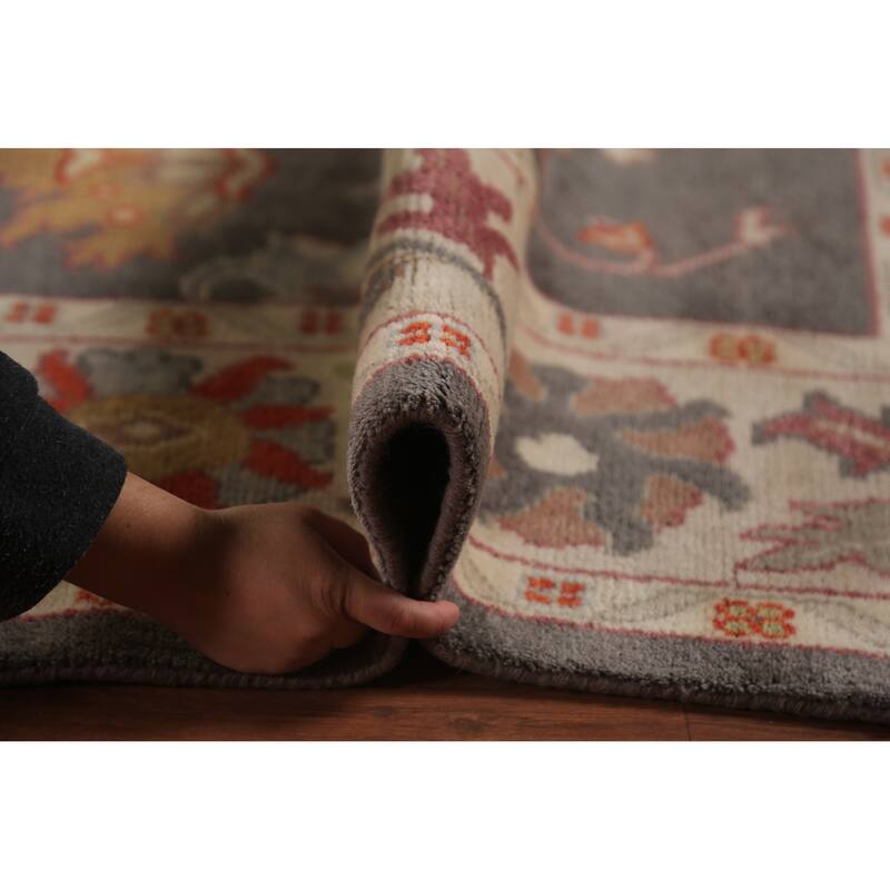 Gray Oushak Oriental Area Rug Hand-Knotted Wool Carpet - 8'10"x 11'9"