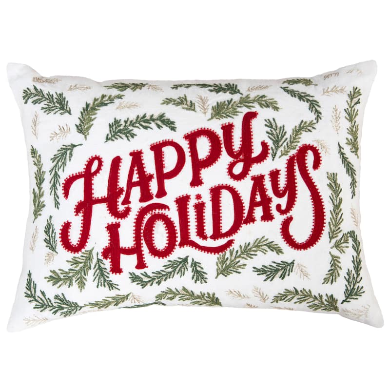 Rizzy Home Happy Holidays Embroidered Throw Pillow - Red/Green - Polyester Fill