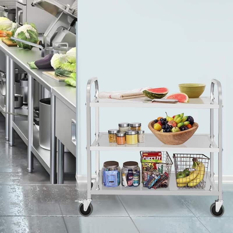 3 Tiers Kitchen Service Utility Cart with Handle for Indoor & Outdoor Use, 33.4*17.7*35.4 - N/A