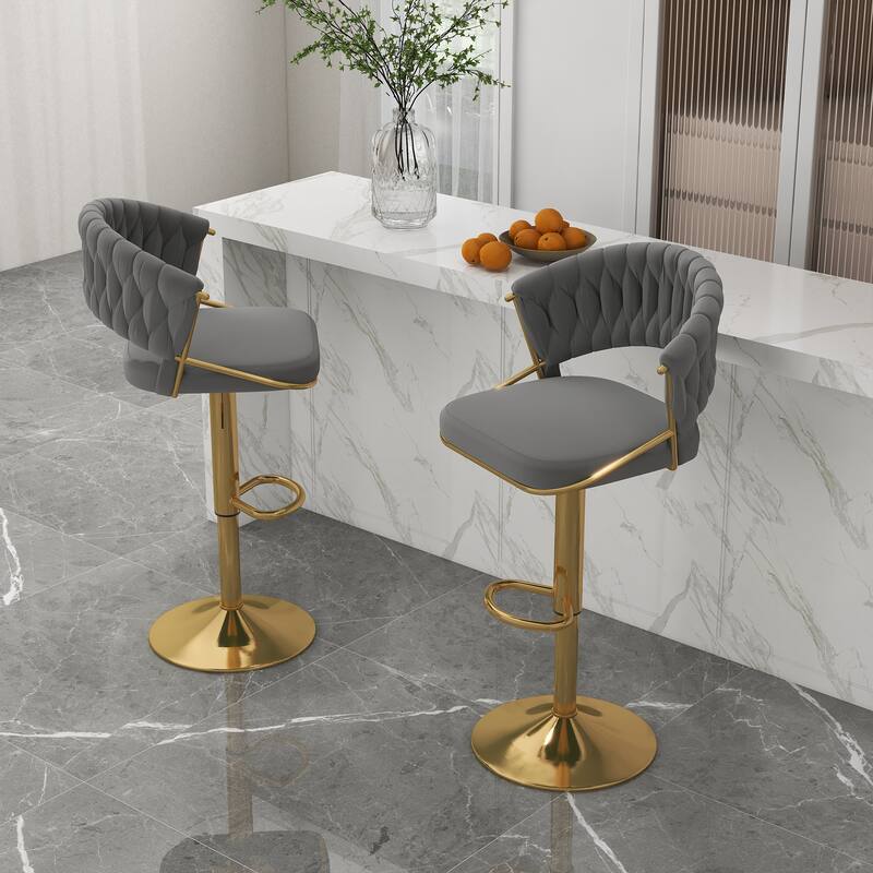 Set of 2 Bar Stool Adjustable Height with Swivel Seat - GRAY