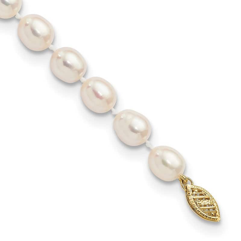 Curata 14k Yellow Gold 7 7.5mm White Rice Freshwater Cultured Pearl Bracelet 7.5 Inch