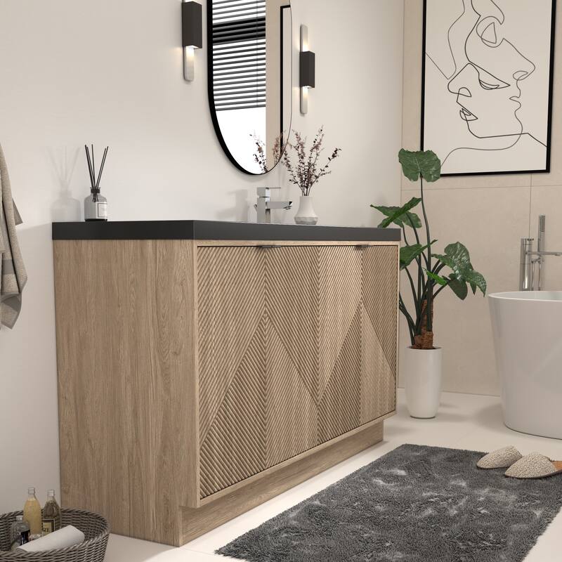 Milano 60" Freestanding Bathroom Vanity with Right Black Acrylic Sink