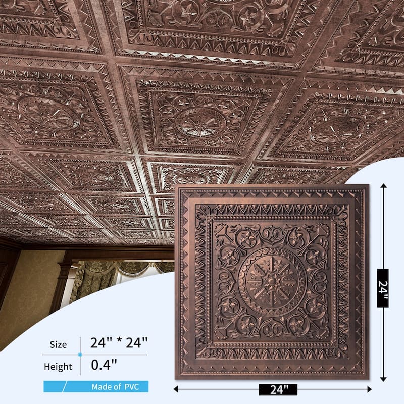 Art3d 2X2ft PVC Drop Ceiling Tiles in Antique Copper,12pcs