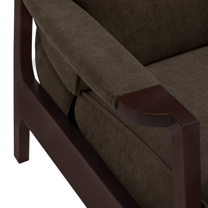 MCombo Fabric Pushback Recliner Chair with Wooden Armrests, Upholstered Single Sofa Accent Chair