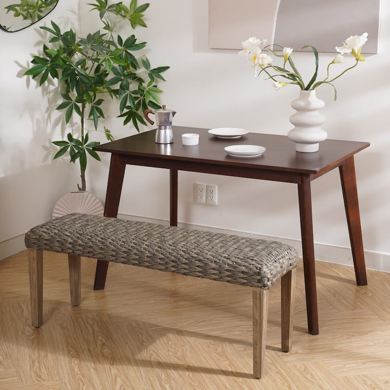 Naples Outdoor Patio Bench Water Resistant Wicker & Solid Wood