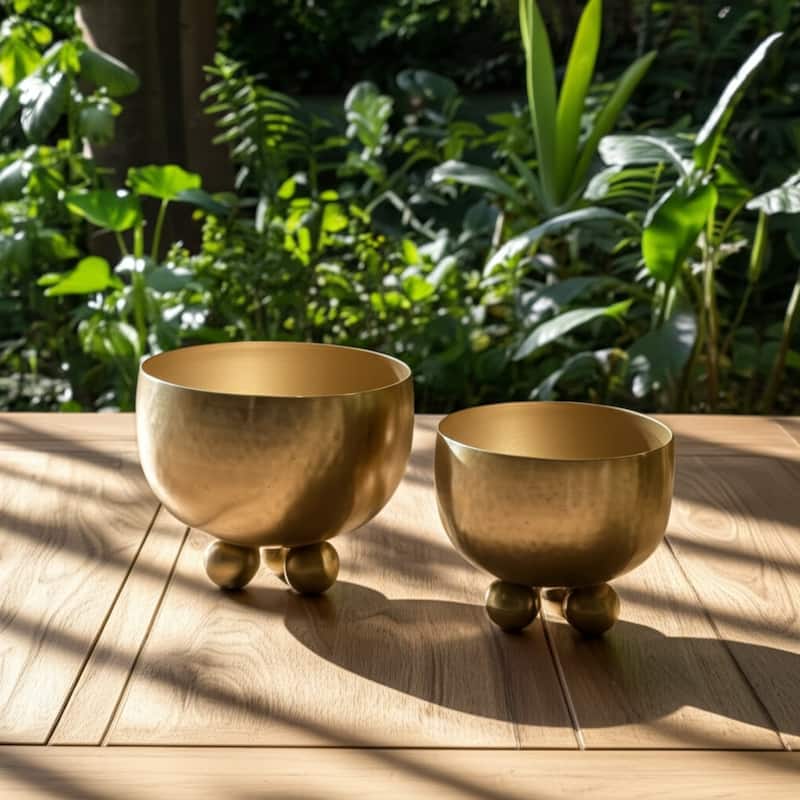Metal Planters Modern Sleek Decorative Footed Bowl Design (Set of 2) - 10.5" x 10.5" x 9.25"