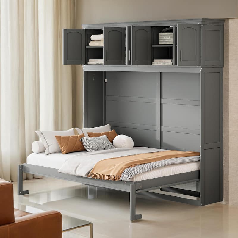 Full Size Murphy Bed Wall Bed with Top Cabinets