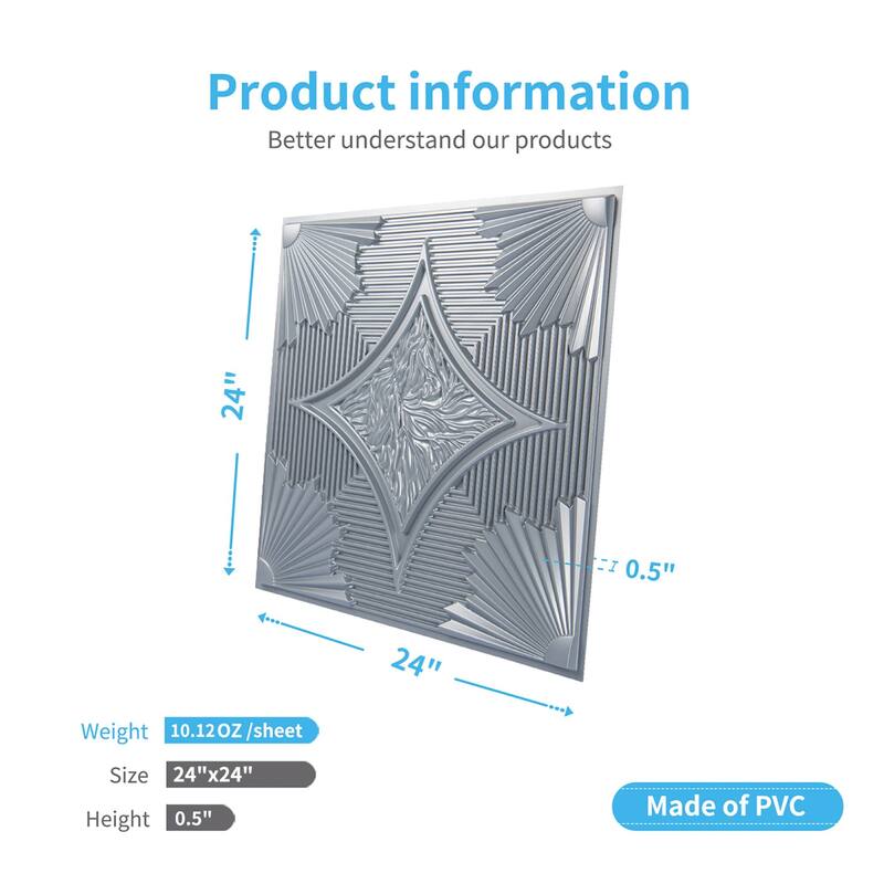 Art3d Drop Ceiling Tiles,PVC Ceiling Tile,24x24in,12pcs, 48 Sq.ft