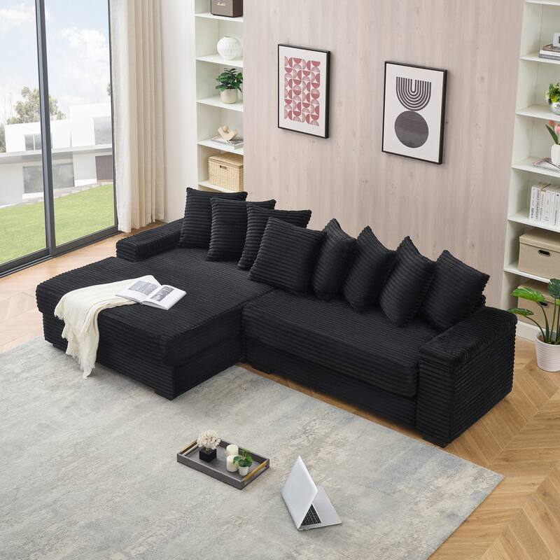 Oversized Two-Piece Couches, L Shaped Sofa, Corduroy, Right Chaise Daybed,with Armrests,Eight Throw Pillows,Corner Sofa