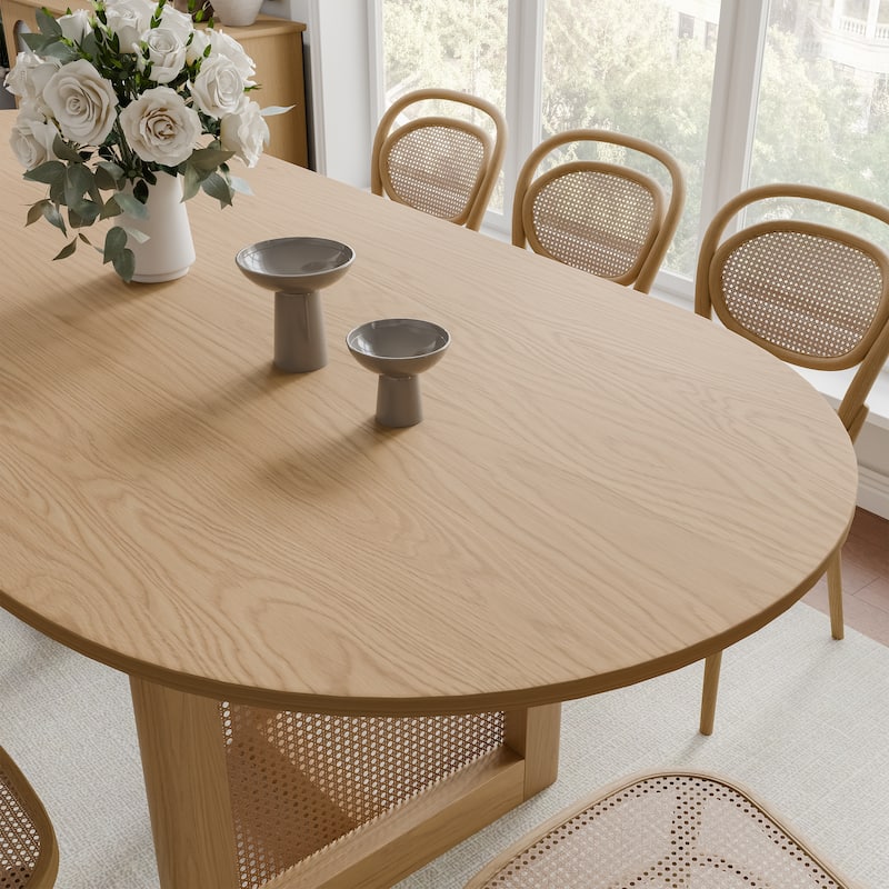 Wooakway Solid Wood 67'' Oval Dining Table for 6-8 People Nordic style