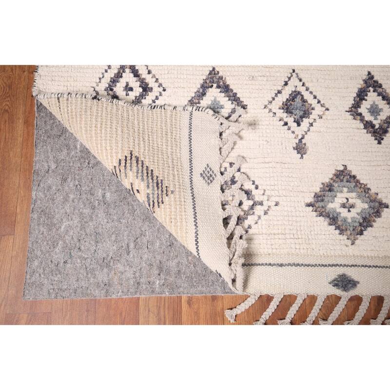 Ivory Moroccan Area Rug Hand-Knotted Wool Carpet - 7'10"x 11'9"