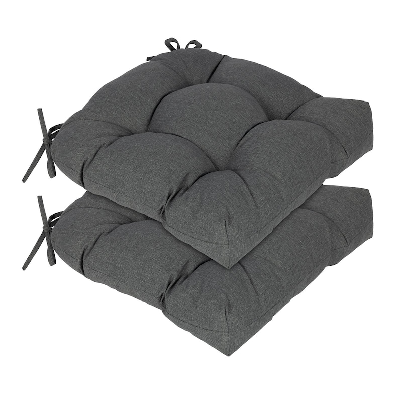 Aoodor 19x19x5 Inch Tufted Outdoor Chair Cushions, Water and Fade Resistant Polyester Dining Chair Pads with Ties, Set of 2 - Dark Gray