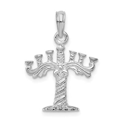 Diamond2Deal 925 Sterling Silver Textured 3D Menorah Pendant (L-23.9mm, W-17.16mm)