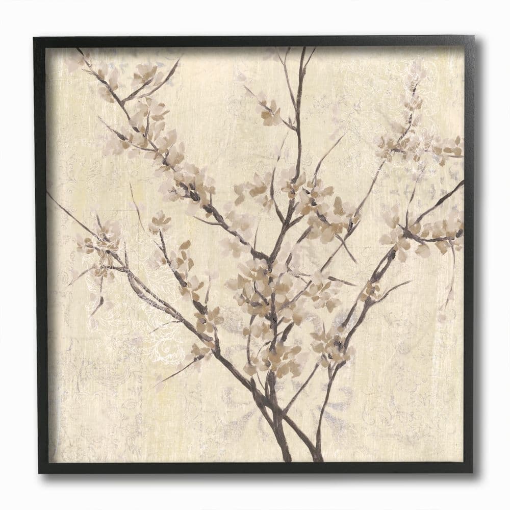 Stupell Sepia Branches And Leaves Patterned Design,12 x 12, Framed Wall Art