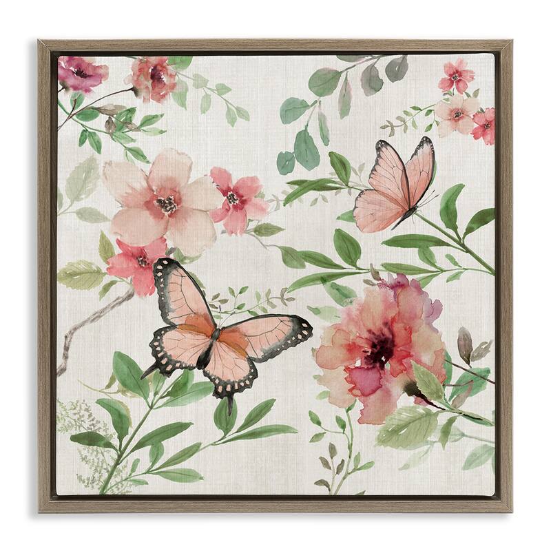 Stupell Country Cottage Florals in Pink Framed Floater Canvas Wall Art Design By Nan - 18 x 18 - Brown