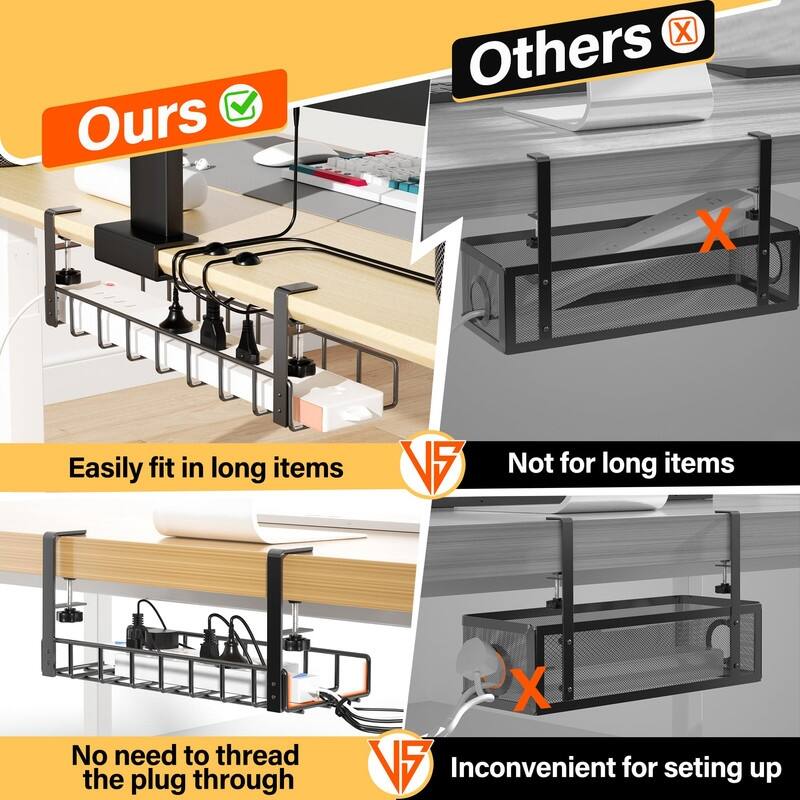 2 Pack Cable Management Under Desk Tray - 15.7L x 4.7W x 5.9H (40 x 12 x 15 cm)