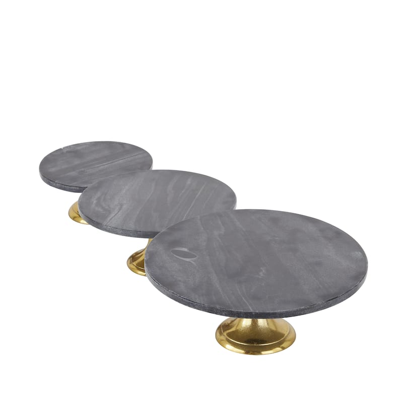 Aluminum Metal Cake Stand with Gold Base - Set of 3 Black - Roche River Decor