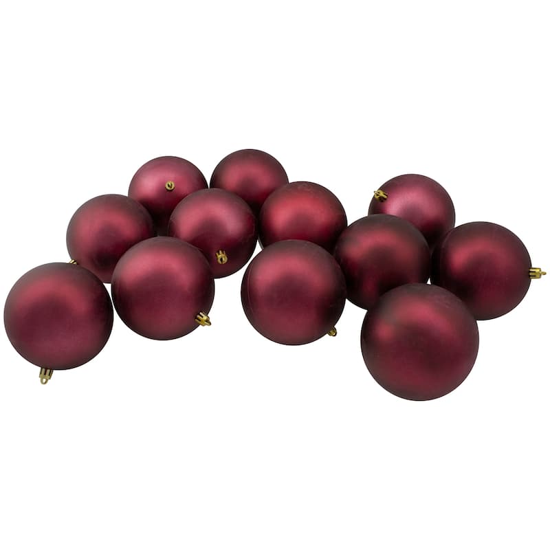 12ct Matte Burgundy Red Shatterproof Christmas Ball Ornaments 4"