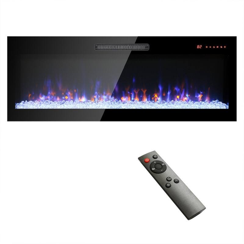 41.3/50/60 in. Wall Mount Recessed Electric Fireplaces in Black, Tempered Glass, Flame Effect, Multi-Color, Remote,1400-1500W - 50 Inch