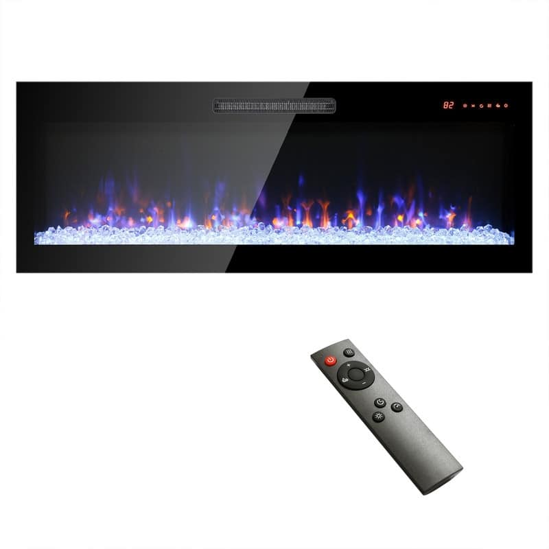 41.3/50/60 in. Wall Mount Recessed Electric Fireplaces in Black, Tempered Glass, Flame Effect, Multi-Color, Remote,1400-1500W