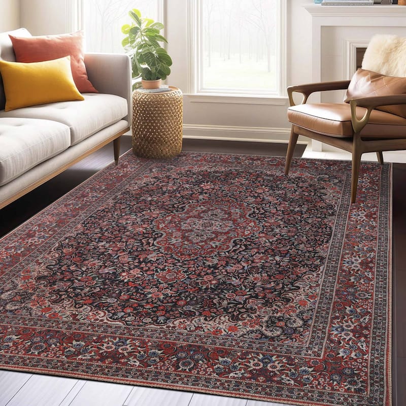 Superior Fiorella Modern Farmhouse Floral Medallion Indoor Area Rug - 10' x 13' - Berry Red