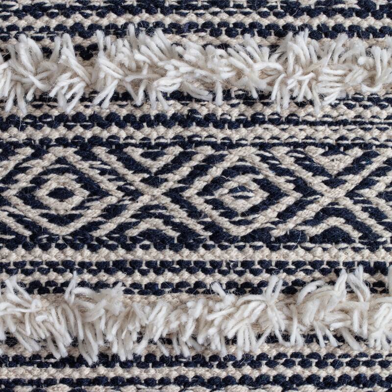 Jani Ouray 20 x 20 x 20 Blue & Ivory Square Pouf Ottoman - Handmade Footrest for Living Room, Bedroom, Nursery