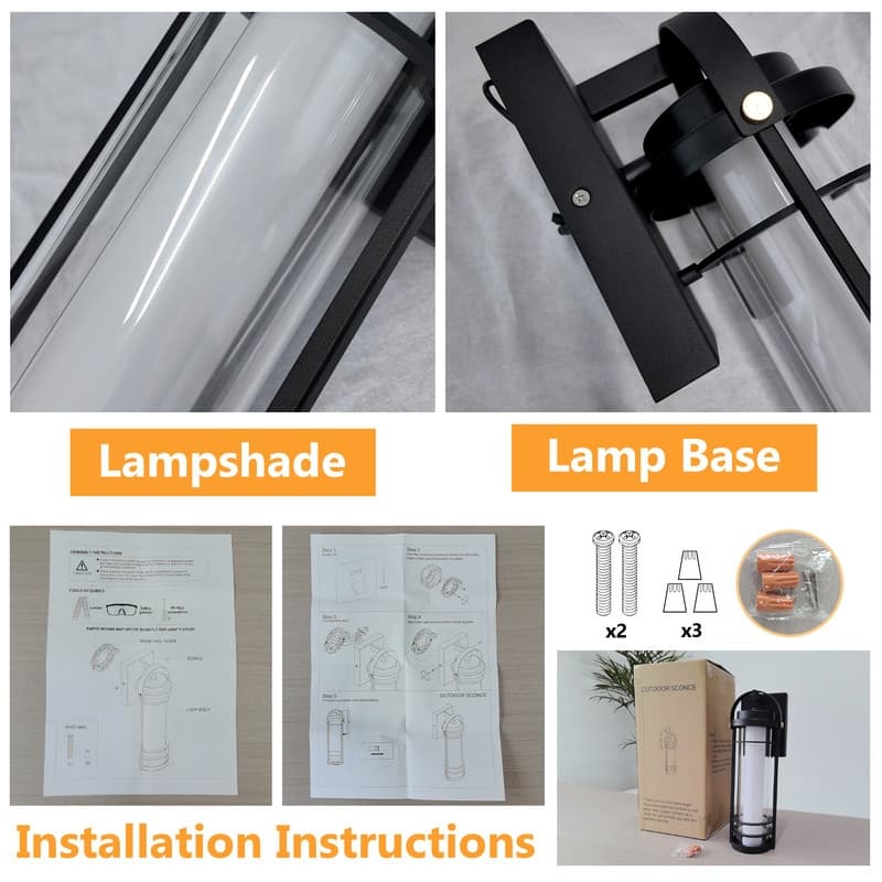 Modern LED Outdoor Wall Lanterns -15" Black Sconces With 5 Adjustable Color Temperatures, Waterproof (2-Pack)