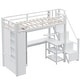 preview thumbnail 13 of 11, Twin Size Metal Loft Bed Frame with L-Shaped Desk, USB Ports, Storage Shelf, Wardrobe and Stepped Stairs for Bedroom