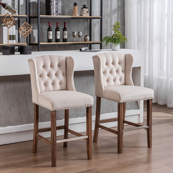 Upholstered Counter Height Bar Stools Set of 2 Nailhead Trim