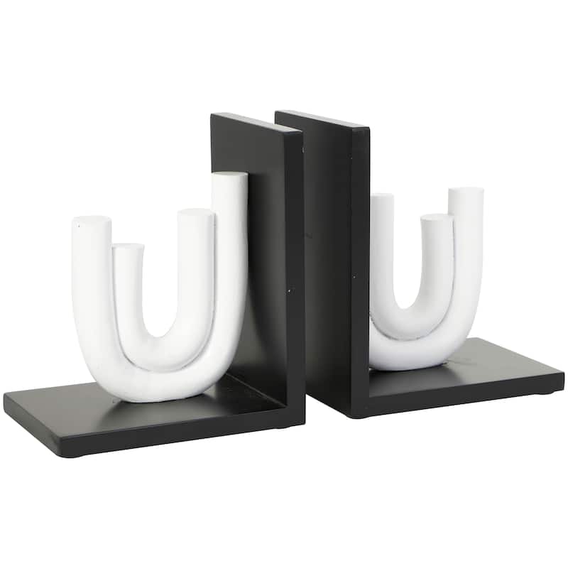 CosmoLiving by Cosmopolitan Black or White Wooden Bookends with White or Black Stands (Set of 2)