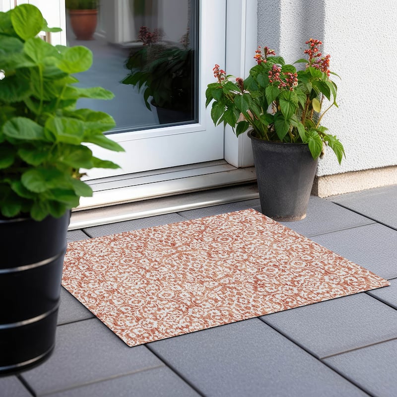 Machine Washable Indoor/ Outdoor Chantille Traditional Farmhouse Rug - Coral - 1'8" x 2'6"