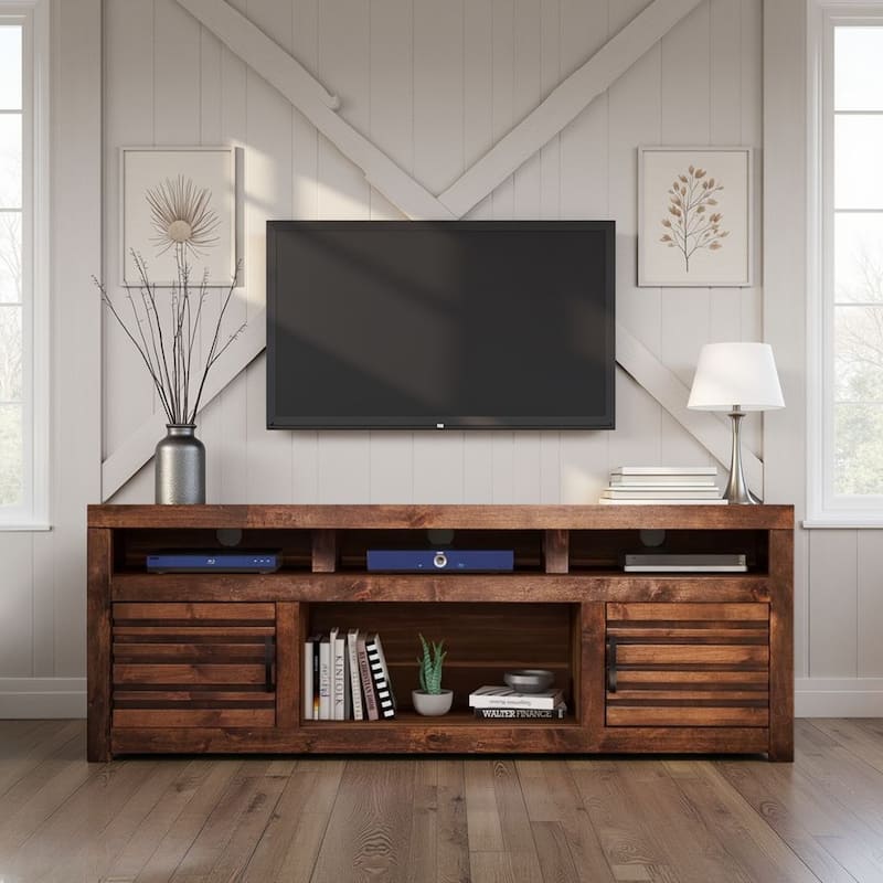 Bridgevine Home Sausalito 72 inch TV Stand Console for TVs up to 85 inches, No Assembly Required, Whiskey Finish