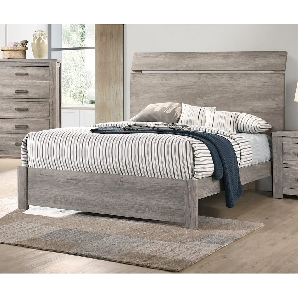 Queen Size Grey Modern Wooden Bed with Simple Design Headboard