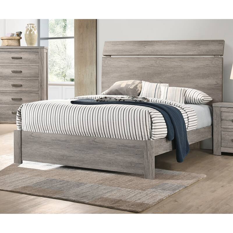 Queen Size Wooden Panel Bed with Simple Modern Headboard and Paper Laminate Finish - Grey