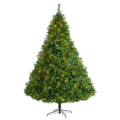 8ft. Full Bodied Mixed Pine Artificial Christmas Tree with 700 Clear LED Lights & Pine Cones - Towering Holiday X-Mas Tree