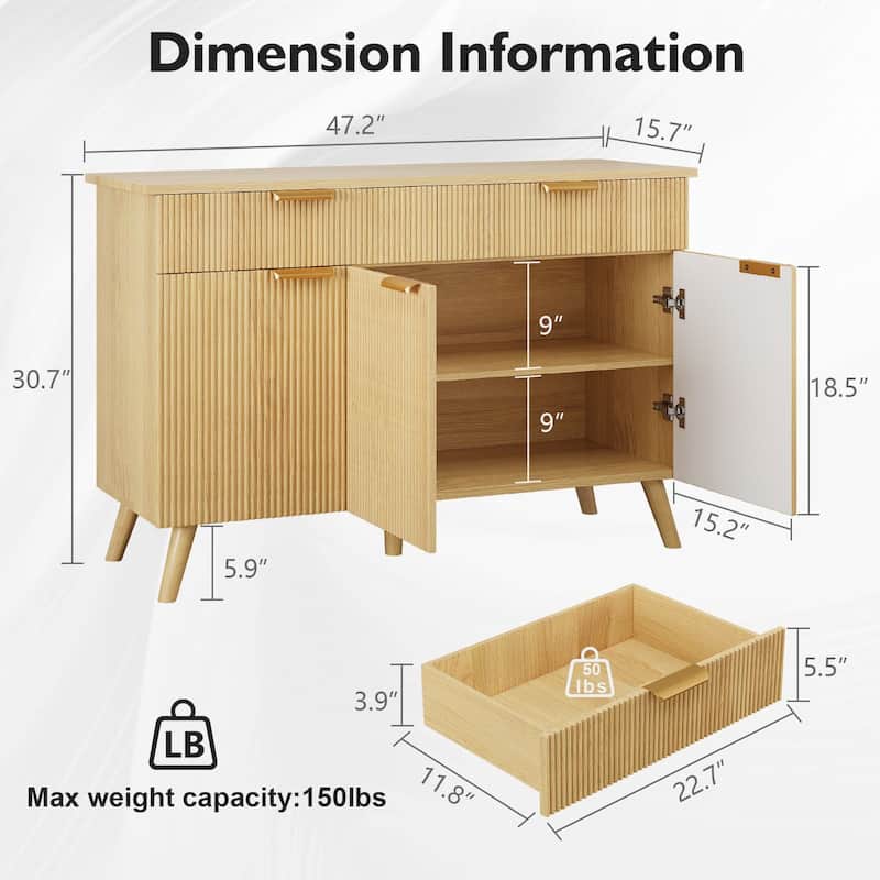 Gymojoy Sideboard Buffet Cabinet Storage, Modern Buffet with 3 Doors & 2 Drawers, Adjustable Shelves for Kitchen, Living Room