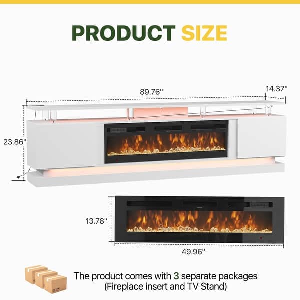 dimension image slide 1 of 8, 70"/80" Modern Fireplace TV Stand with 36" Electric Fireplace