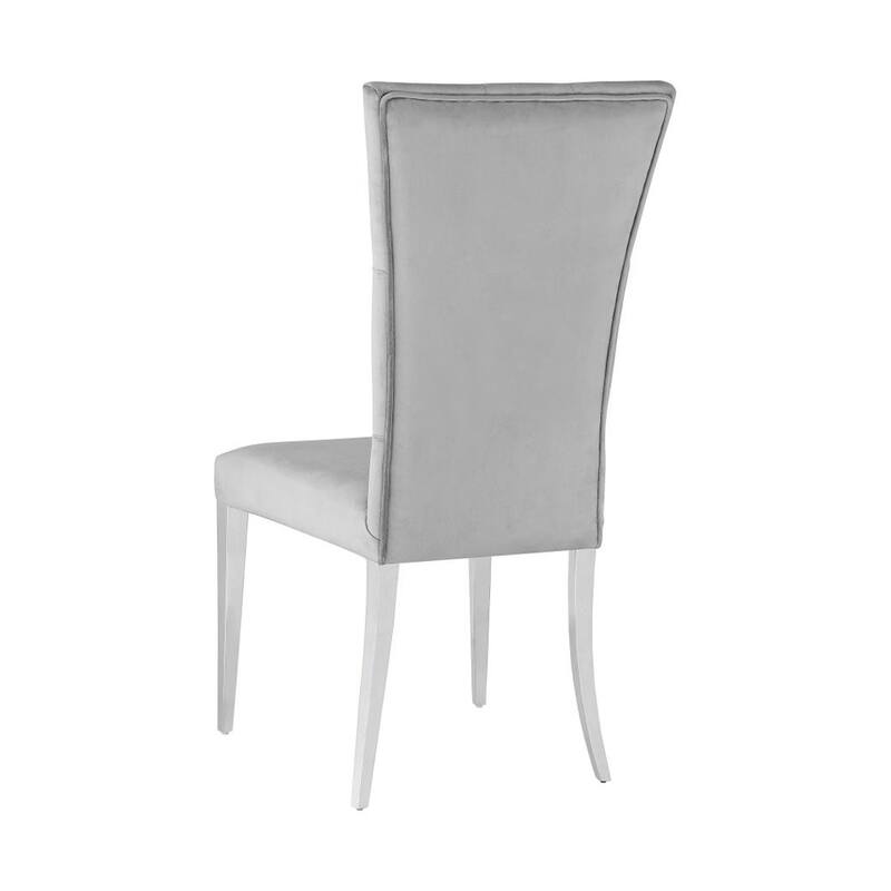 Set of 2 Velvet Upholstered Side Chairs, Grey and Chrome