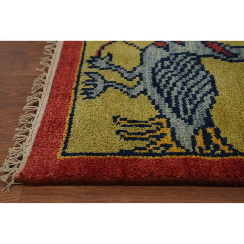 Hand-knotted Traditional Wool Green Floral Oriental Area Rug - 11' 11'' X 8' 9''