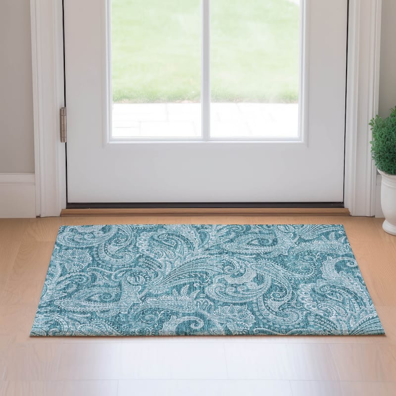 Premium Washable Super Soft Traditional Paisley Mayfield Rug - Turquoise - 1' 8" x 2' 6" - Rectangle