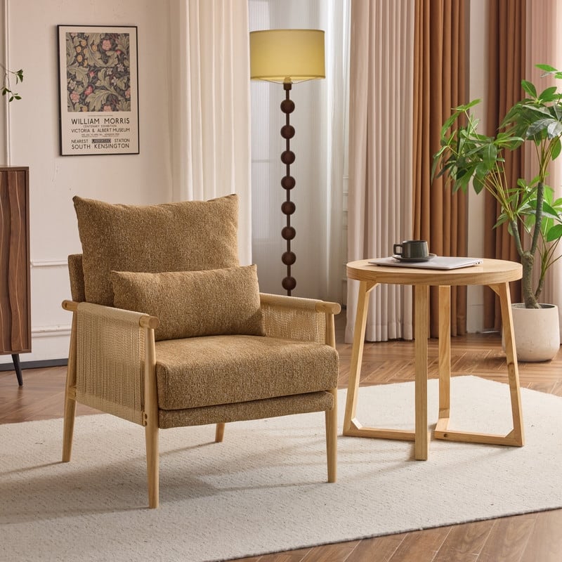 Chenille Accent Chair with Pillow - Yellow