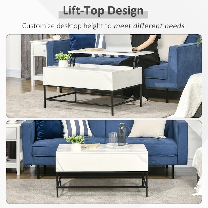 HOMCOM Lift Top Coffee Table with Hidden Storage Compartment and Steel Legs for Living Room
