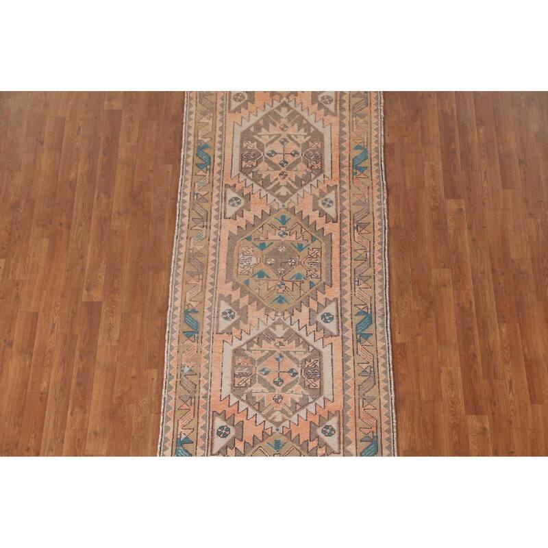 Ardebil Persian Vintage Runner Rug Handmade Wool Carpet - 3'0"x 10'0"