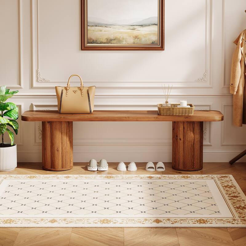 63" Solid Wood Entryway Bench, Extra Long Accent Bench Seat for End of Bed Dining Room Living Room Foyer Bedroom