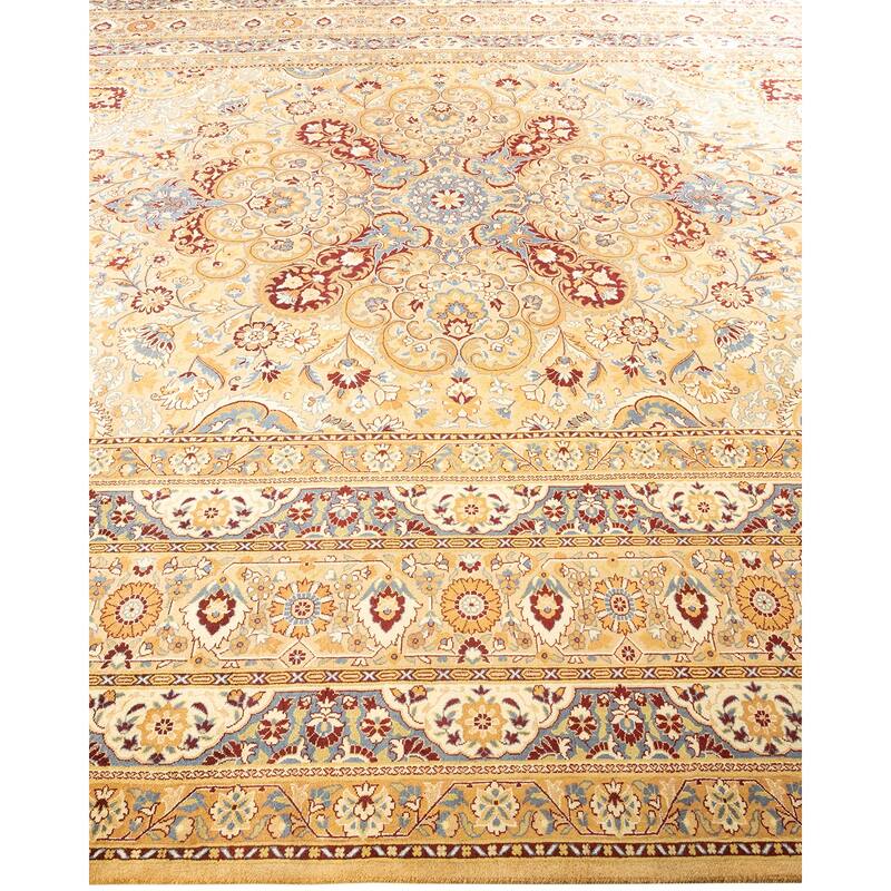 Overton Handknotted Wool Traditional Oriental Yellow Area Rug - 9' x 12'