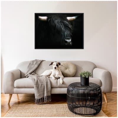 Kate and Laurel Sylvie Minimalist Black Highland Cow Framed Canvas by Michael Schauer